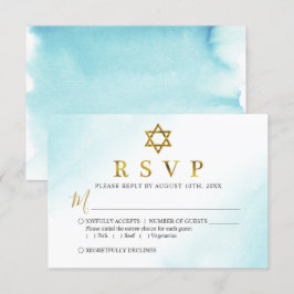 Vattenfärg Pastel Blue Guld Bat mitzvah OSA kort