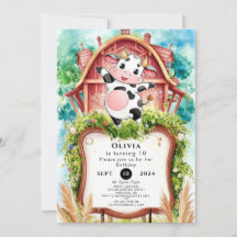 Vattenfärg Pastel Cow Birthday