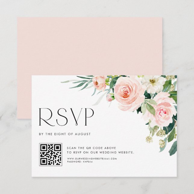Vattenfärg Pastel Garden Flowers Bröllop QR-kod OSA Kort (Fram/baksida)