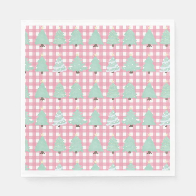 Vattenfärg Pastel Julgranar med Rosa Play Pappersservett (Framsidan)