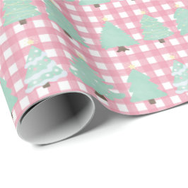 Vattenfärg Pastel Julgranar med Rosa Play Presentpapper