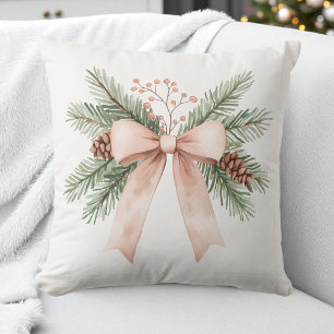 Vattenfärg Pastel Rosa Beige jul Bow Gräs Kudde