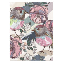 Vattenfärg Pastel Rosa Birds and Flowers