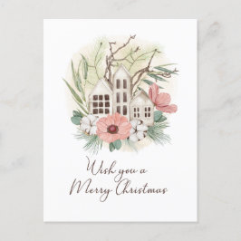 Vattenfärg Pastel Rosa Brown Grönt God jul Helg Vykort