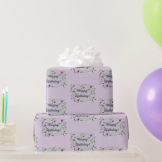 Vattenfärg Pastel Rosa Flowers Grattis på födelsed Presentpapper