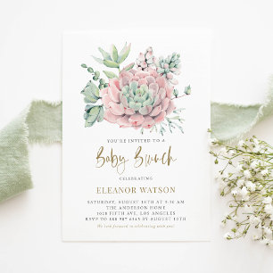 Vattenfärg Pastel Succulents Baby Brunch Inbjudningar