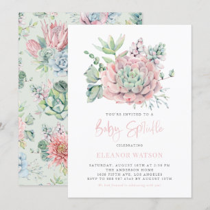 Vattenfärg Pastel Succulents Baby Sprinkle Inbjudningar