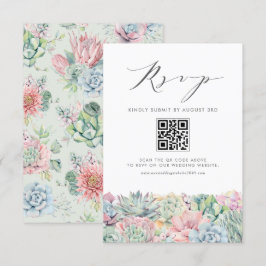 Vattenfärg Pastel Succulents Bröllop QR-kod OSA Kort