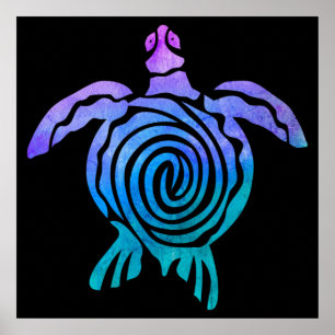 Vattenfärg Pastel Tie Dye Spiral Sea Turtle Poster