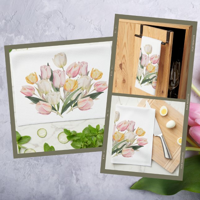 Vattenfärg Pastel Tulip Bouquet Kökshandduk (Skapare uppladdad)