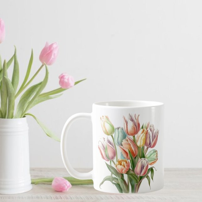 Vattenfärg Pastel Tulip Bouquet Mugg (Skapare uppladdad)
