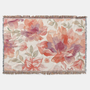 Vattenfärg Pastell Blommor Ljus Orange Filt
