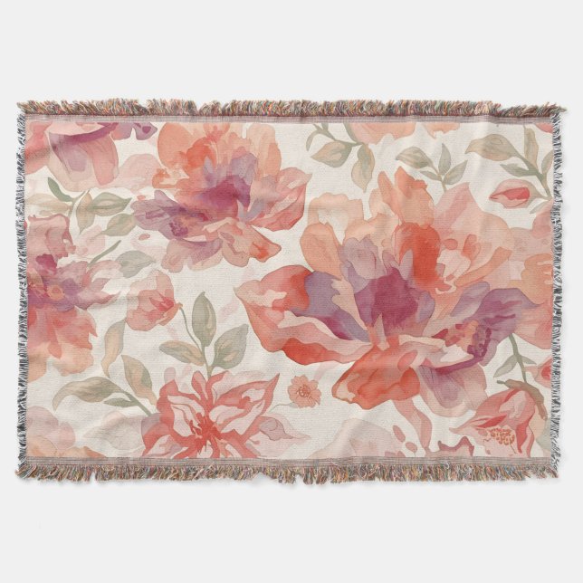 Vattenfärg Pastell Blommor Ljus Orange Filt (Framsidan)