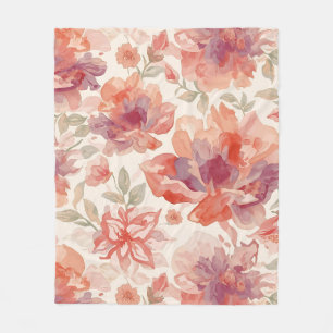 Vattenfärg Pastell Blommor Ljus Orange Fleecefilt