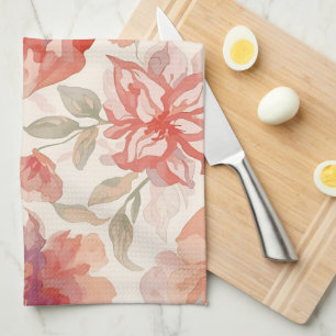 Vattenfärg Pastell Blommor Ljus Orange Kökshandduk