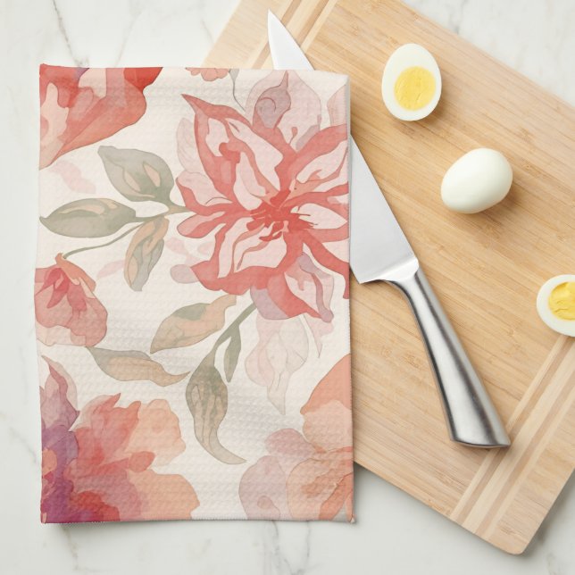 Vattenfärg Pastell Blommor Ljus Orange Kökshandduk (Vikt i Fjärdedel)