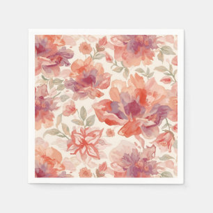 Vattenfärg Pastell Blommor Ljus Orange Pappersservett