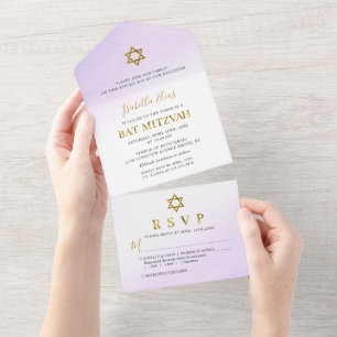 Vattenfärg Pastell Lila Guld Bat Mitzvah