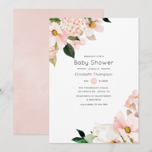 Vattenfärg Pastell Rosa Blommig Bebis Shower Inbjudningar