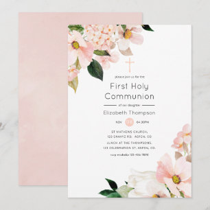 Vattenfärg Pastell Rosa Blommig Nattvard Inbjudningar