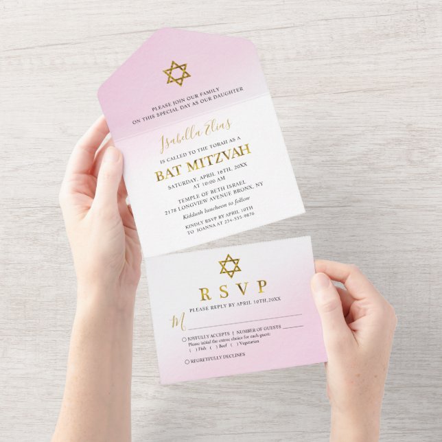 Vattenfärg Pastell Rosa Guld Bat Mitzvah (Tearaway)