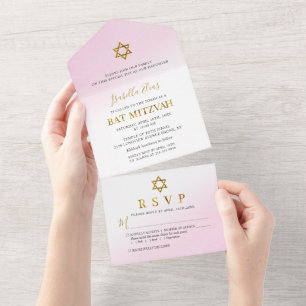 Vattenfärg Pastell Rosa Guld Bat Mitzvah