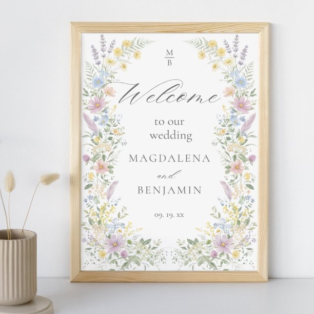 Vattenfärg Pastell Vilda Blommor Bröllop Välkommen Poster (Skapare uppladdad)