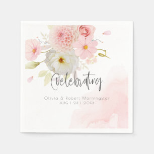 Vattenfärg Pastellfärgad Rosa Blandade blommor Pappersservett