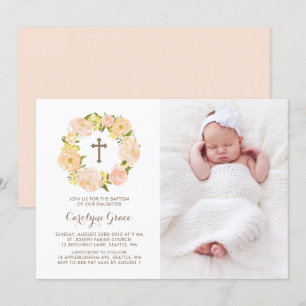 Vattenfärg Peach Peony WAN Fandeto Baptism Inbjudningar