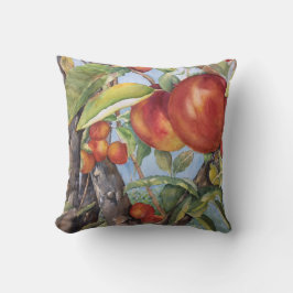 Vattenfärg Peach Träd Orchard Fruit Harvest Kudde