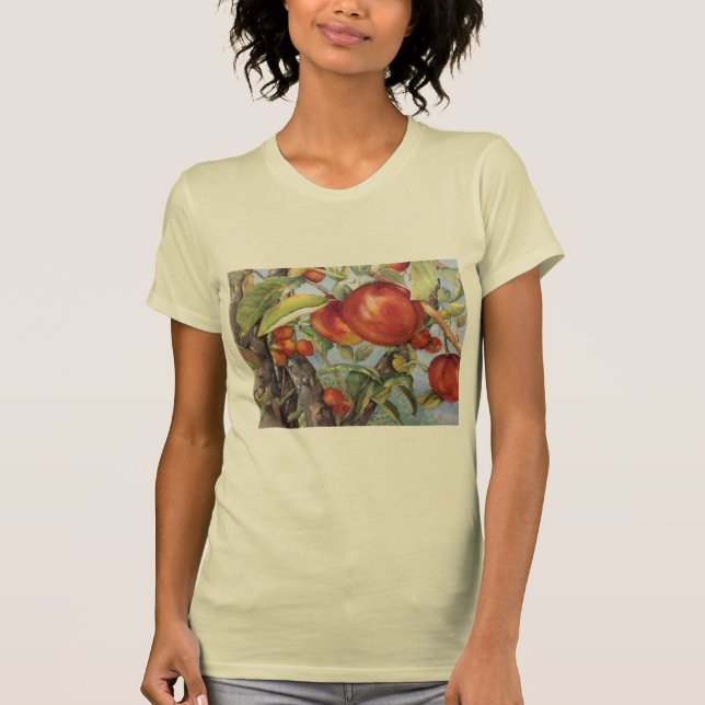 Vattenfärg Peach Träd Orchard Fruit T-shirt (Framsida)