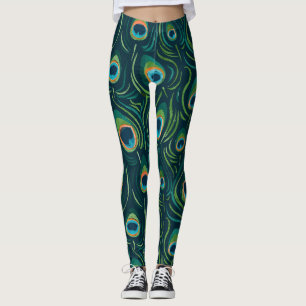 Vattenfärg Peacock Feather Mönster Leggings