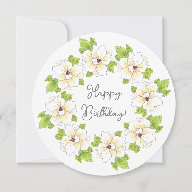 Vattenfärg, Pen & Bläck Magnolia-krandkort Kort (Framsida)