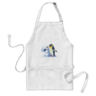 Vattenfärg Penguin bygga en snögubbar Förkläde