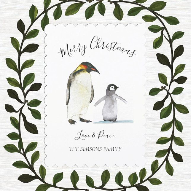 Vattenfärg Penguin God jul Merry - ljusstark Julkort (Skapare uppladdad)