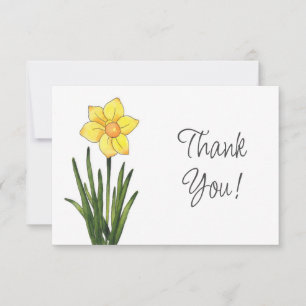 Vattenfärg, penna och Bläck Daffodil Tack Kort
