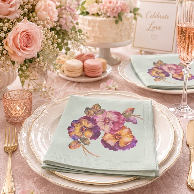 Vattenfärg Pensé Blommiga Servetter | Stugträdgård (Pretty pansy pattern napkins for garden parties, tea tables, bridal showers and spring celebrations.)