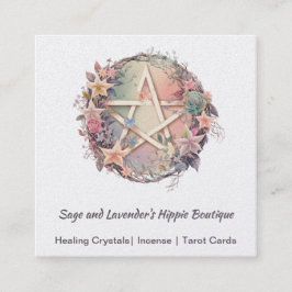 Vattenfärg Pentagram och Blommor Square Business C Fyrkantigt Visitkort