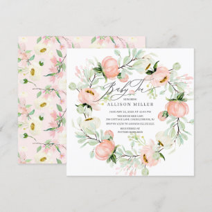 Vattenfärg Peonies Blommigt WAN Baby Tea Inbjudningar