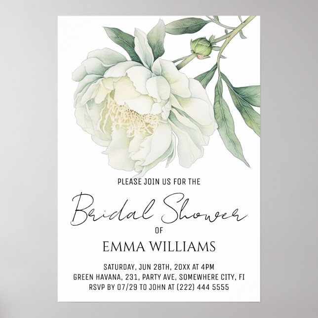 Vattenfärg Peony Blomma | Bröllopsfest Poster (Framsidan)