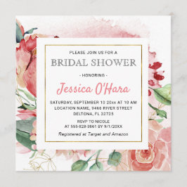 Vattenfärg Peony Bröllopsdusch med Blommor från Vå Inbjudningar