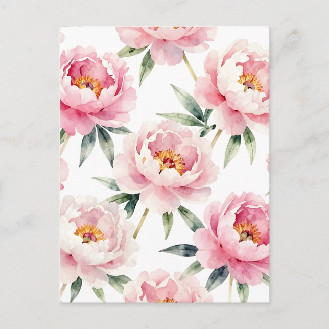 Vattenfärg Peony Rodnad Blommönster Vykort (Framsida)