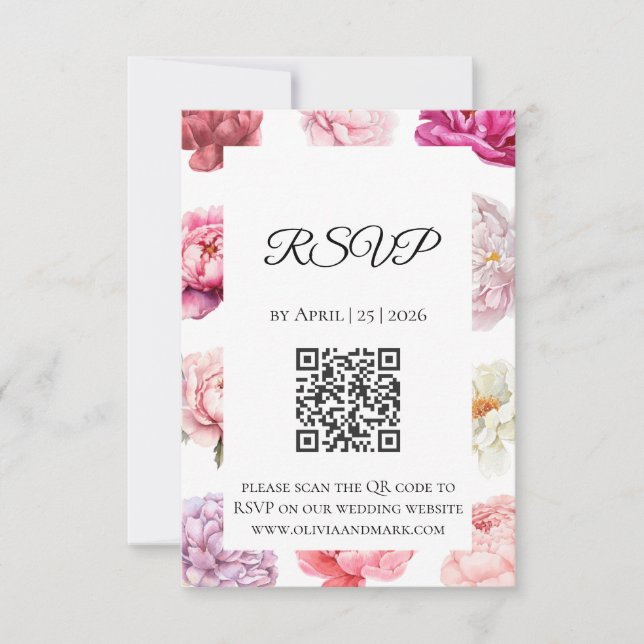 Vattenfärg Peony RSVP-kort | Roséguld Blomma OSA Kort (Framsida)
