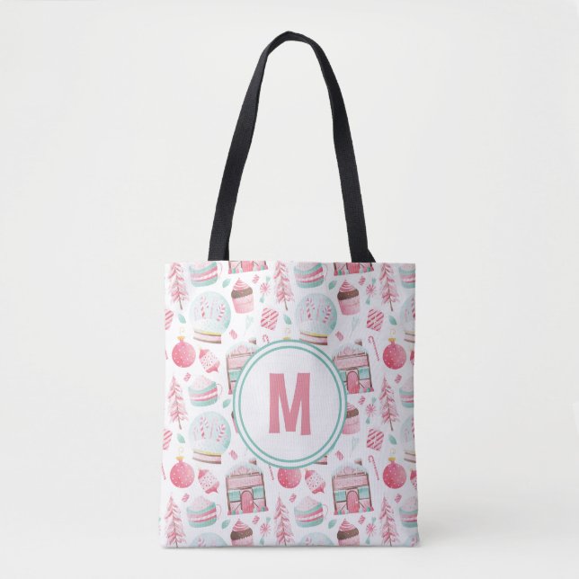 Vattenfärg Peppermint jul Monogram Bag Tygkasse (Framsida)