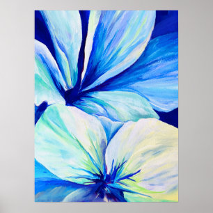 Vattenfärg Persian Blue Lilies Petals Mönster Poster