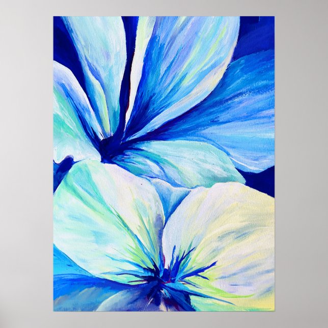 Vattenfärg Persian Blue Lilies Petals Mönster Poster (Framsidan)