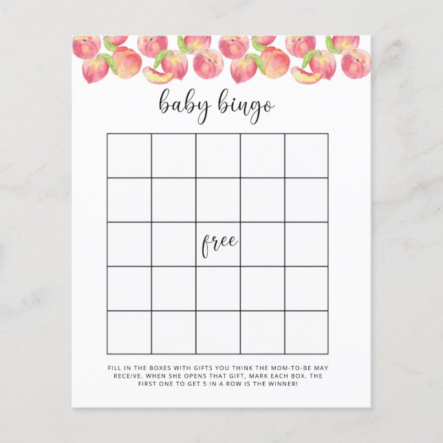 Vattenfärg persika Baby shower bingo spel (Framsida)