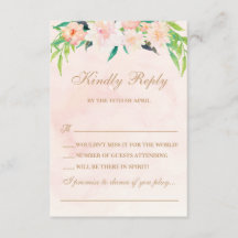 Vattenfärg-persika och blomsterbröllop RSVP