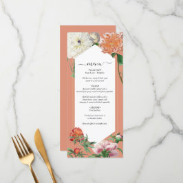 Vattenfärg persika rosa peonies blommor bröllop meny
