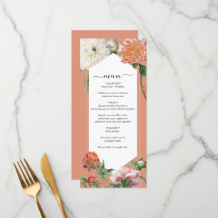 Vattenfärg persika rosa peonies blommor bröllop meny